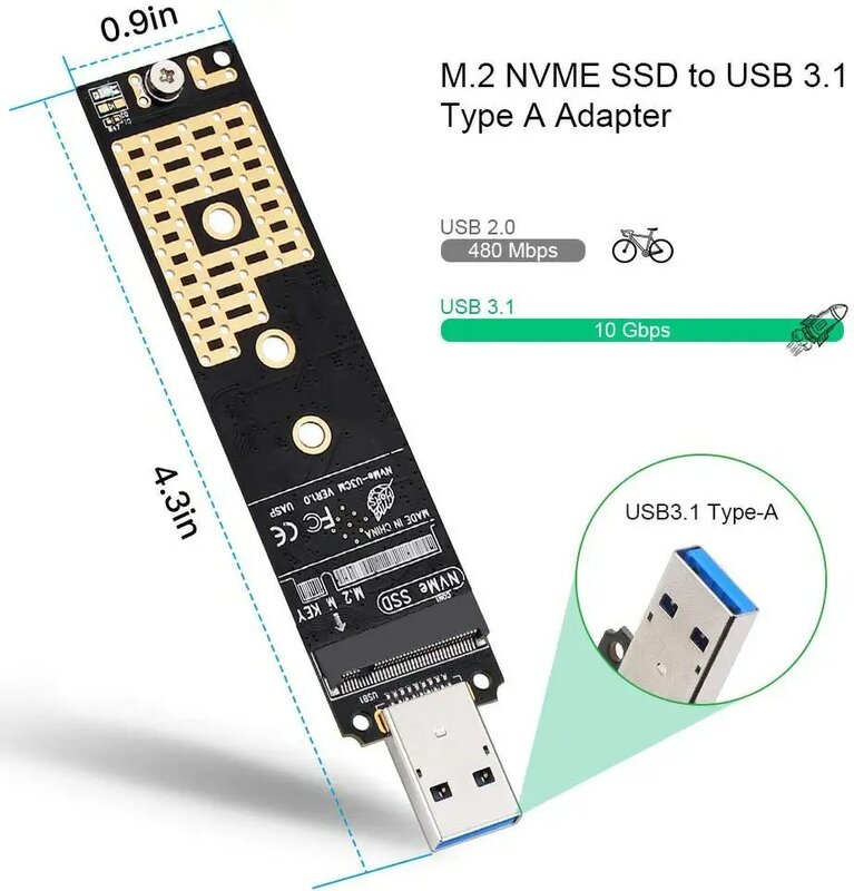Onvian M.2 NVME إلى USB محول M-مفتاح M.2 NGFF NVME إلى USB 3.1 قارئ بطاقات 10Gbps M.2 USB محول ويندوز XP 7 8 10 ، ماك iOS تلقى FastDelivery