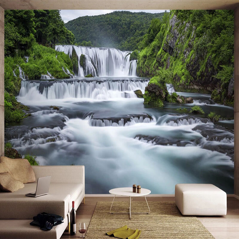 مخصص 3D خلفيات الحديثة الشلالات الطبيعة صورة المشهد جداريات التلفزيون غرفة المعيشة المنزل ديكور جدار اللوحة فريسكو #1
