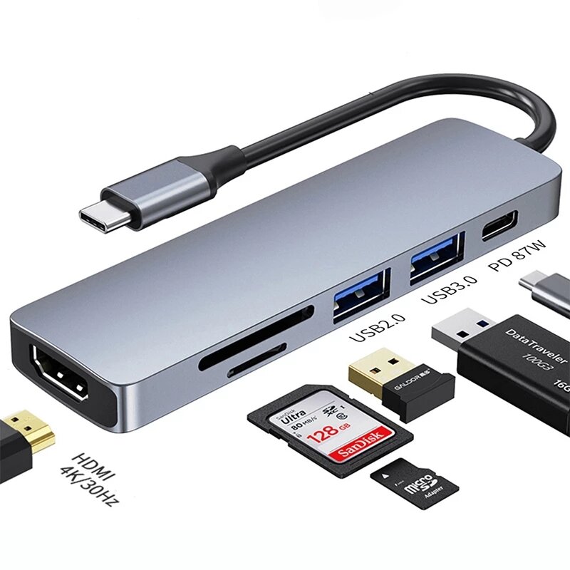USB HUB C HUB محول 6 في 1 USB C إلى USB 3.0 HDMI-متوافق حوض ل ماك بوك برو ل نينتندو سويتش USB-C نوع C 3.0 الفاصل
