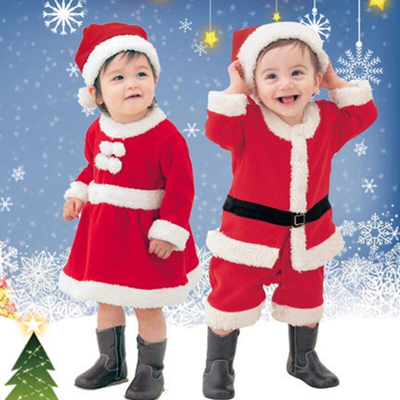 زي عيد الميلاد للأطفال ، أزياء سانتا كلوز ، مجموعة أزياء عيد الميلاد للأطفال ، فستان/بنطلون + بلوزات + قبعة + عباءة + حزام للأولاد والبنات