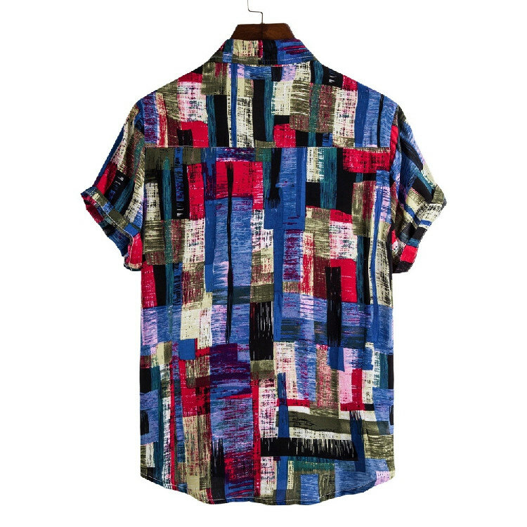 2021 الرجال قمصان قصيرة الأكمام المطبوعة بلوزة غير رسمية قميص هاواي صيفي الذكور قمصان الصيف هندسية حجم كبير 5XL