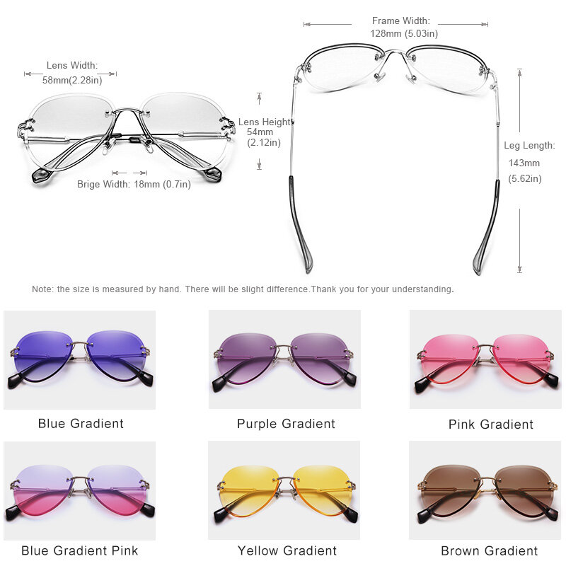 نظارات شمسية GXP بدون حواف للنساء ، نظارات شمسية عصرية مع عدسات متدرجة ، حماية من الأشعة فوق البنفسجية 400