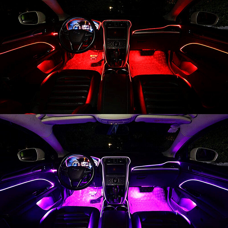 سيارة Led المحيطة ضوء النيون سلك قطاع أضواء الداخلية ديكور الألياف البصرية مصباح للزينة 9 في 1 السيارات الألياف البصرية قطاع أطقم