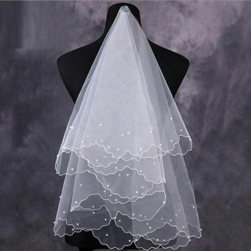 أبيض 1T الزفاف الحجاب الزفاف اليدوية مطرز الخرز اللؤلؤ