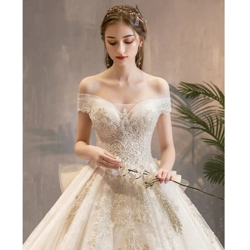 فستان زفاف فاخر كبير 2021 جديد عاري الكتفين الأميرة الكرة ثوب 1.5 متر Vestido De Noiva