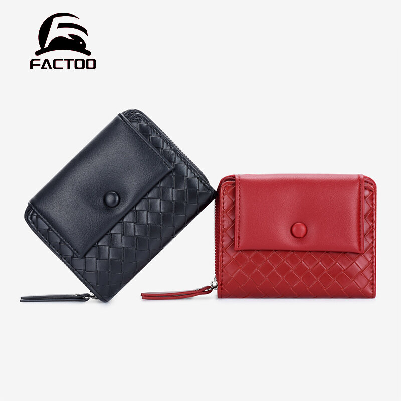 FACTOO-محفظة صغيرة ناعمة من جلد البولي يوريثان للنساء ، محفظة بمشبك نقود ، حامل بطاقات بسحاب ، جيب قابل للطي قصير عصري
