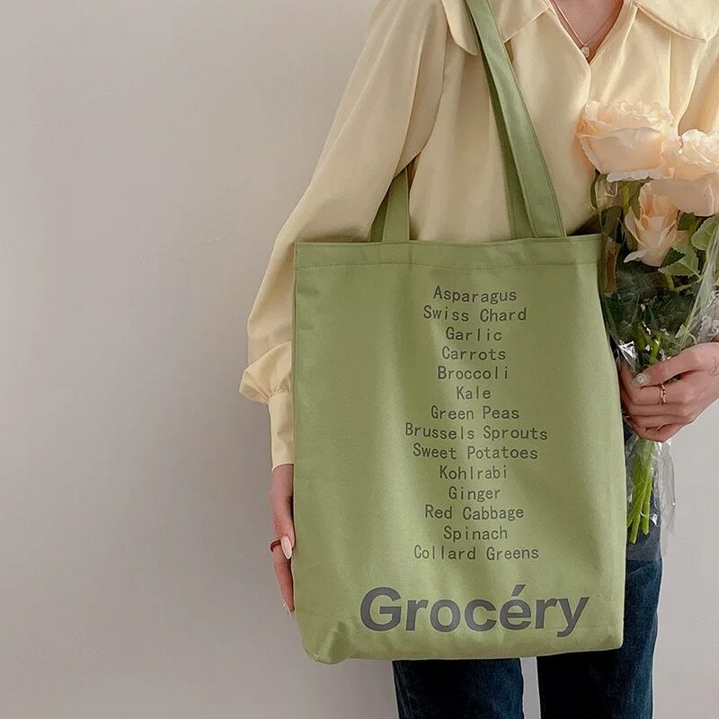 المرأة حقيبة تسوق قائمة البقالة تصميم السيدات لطيف الألوان حقيبة كتف ايكو قماش حقيبة يد قابلة لإعادة الاستخدام القطن قماش من الألياف حمل