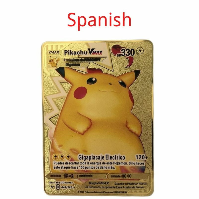 الاسباني بوكيمون بطاقة معدنية بيكاتشو النار التنفس التنين VMAX الذهب الخامس/GX/OX بطاقة اللعب لعب ألعاب جمع بطاقة هدايا للأطفال