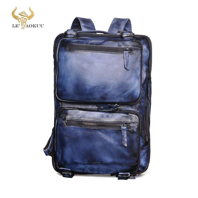 جديد الأصلي جلد الرجال تصميم الرجعية الأزرق متعددة الأغراض Maletas Maletin حقيبة أعمال 15 "كمبيوتر محمول حمل حقيبة حافظة 9912