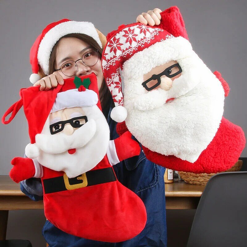 جديد عيد الميلاد الجوارب شنطة هدايا كبيرة الحجم صوف الضأن سانتا كيس حقيبة الغزلان سانتا السنة الجديدة زينة عيد الميلاد لجوارب المنزل