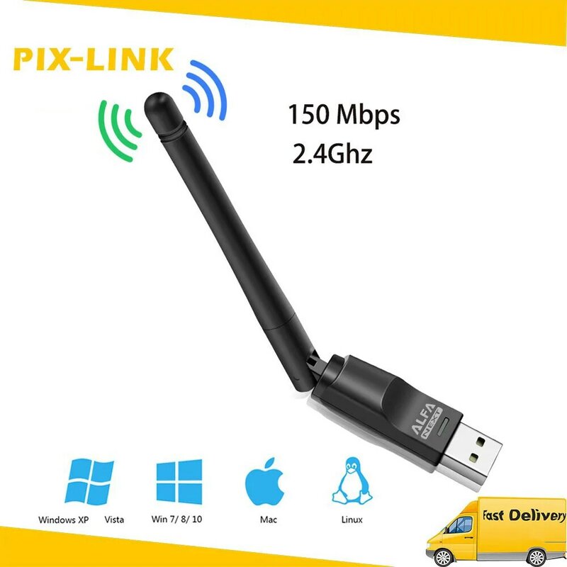 Pix-link محول 2.4 جيجا هرتز WLAN واي فاي دونغل بطاقة الشبكة 150Mbps لاسلكي صغير USB جهاز استقبال واي فاي 2DB واي فاي هوائي ل DVB T2