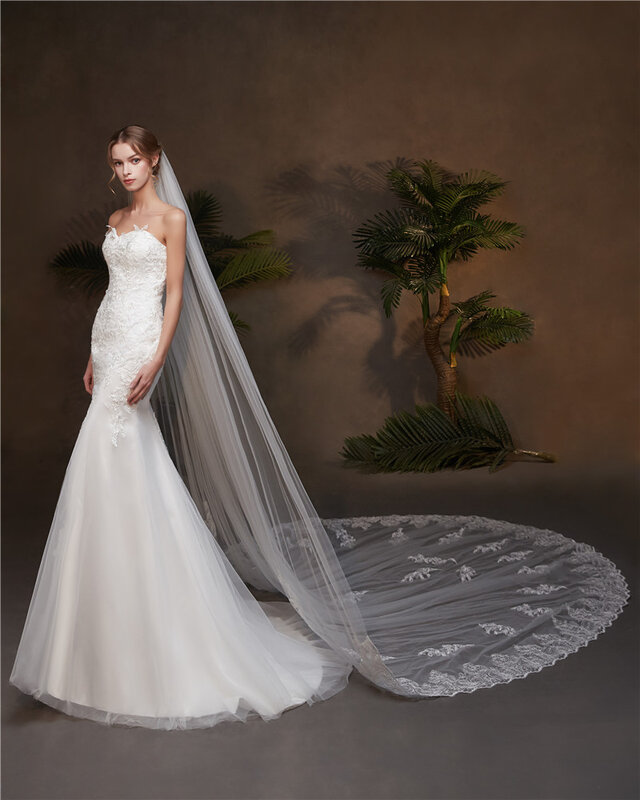 في المخزون 3m طرحة زفاف 2020 يزين حافة الأبيض العاج حجاب الزفاف طبقة واحدة اكسسوارات الزفاف شحن مجاني