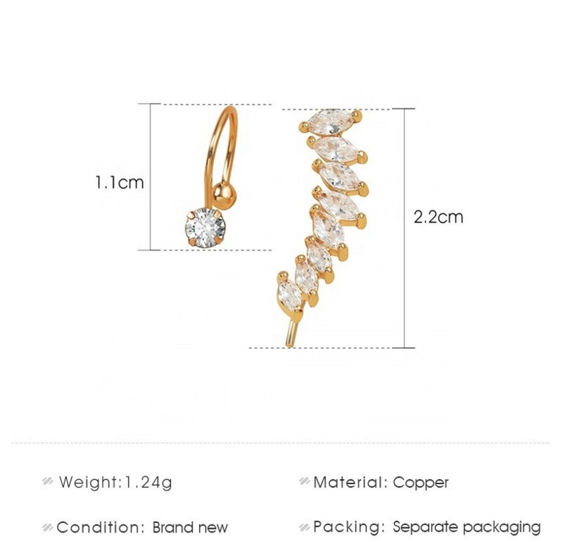 فو هيئة ثقب المجوهرات تصميم جديد الذهب يترك غير ثقب قرط كبس أقراط الأذن الكفة مجموعة مجوهرات للنساء ثقب القرط