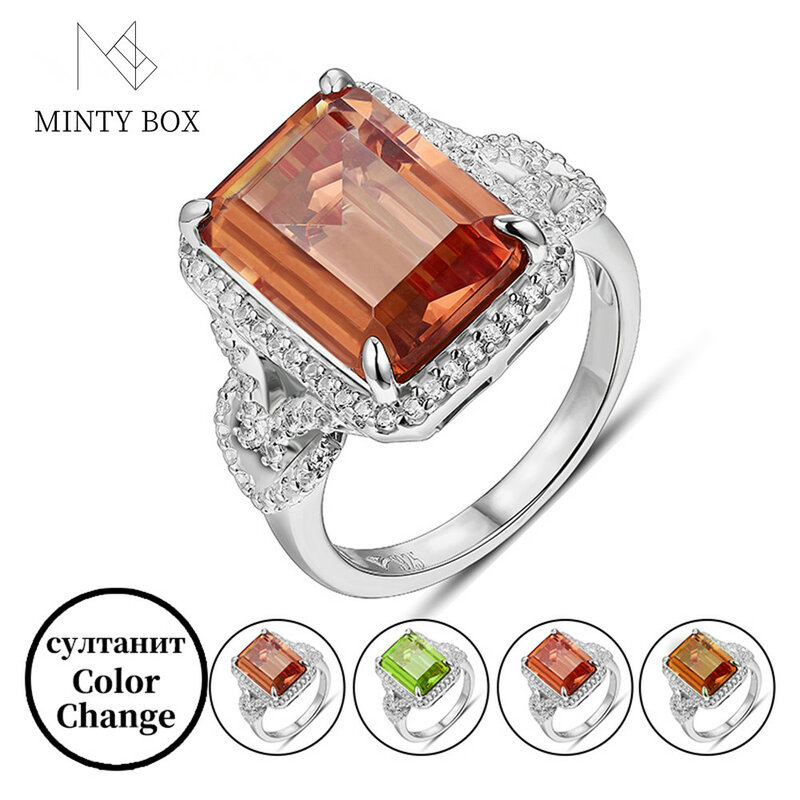 Mintybox تغيير لون خاتم فضة دياسبور 7.4 قيراط قطع المثمن خلق السلطان الدائري الكلاسيكي 2021 وصول جديد