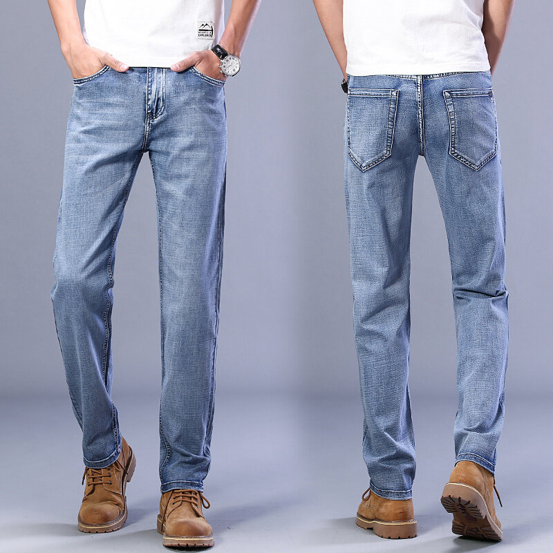 2021 الربيع الصيف الرجال تمتد مستقيم صالح جينز الرجال الدنيم السراويل العلامة التجارية الجديدة نمط بنطلون أزياء رجالي