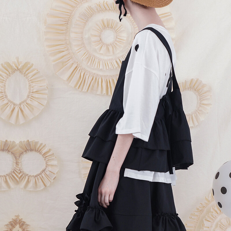 Imakokoni التصميم الأصلي اليابانية بلون خياطة فضفاضة طبقة مزدوجة البندول حزام لباس خارجي حبال الإناث 202910