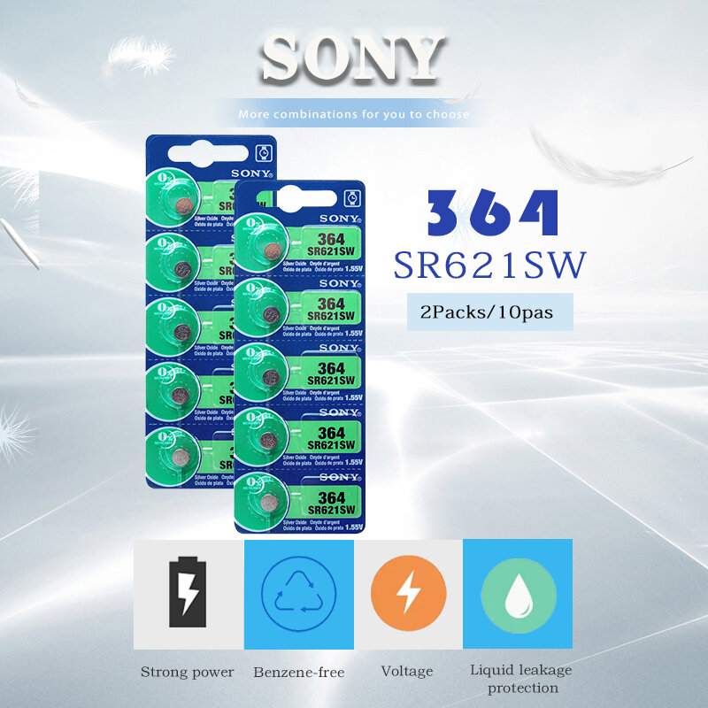 3 قطعة/الوحدة سوني 364 100% الأصلي 1.55 فولت الفضة ساعة أكسيد البطارية 364 SR621SW V364 SR60 SR621 AG1 زر عملة خلية صنع في اليابان