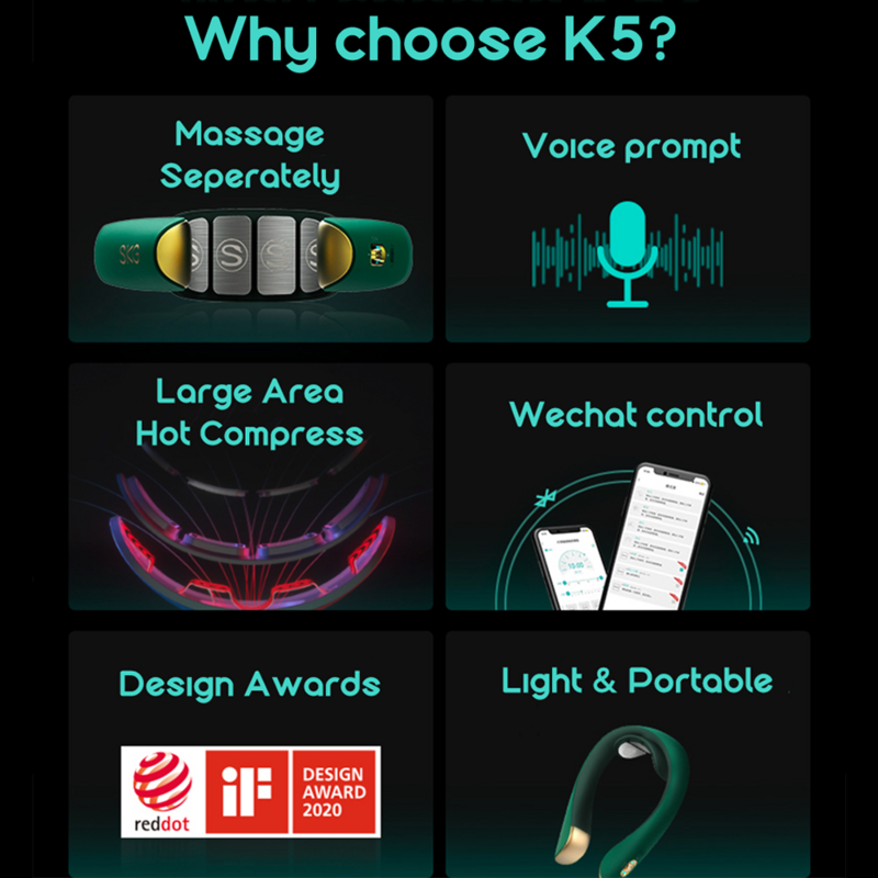SKG الرقبة مدلك K5 الكهربائية نبض الذكية مدلك للرقبة صوت موجه عنق الرحم لتخفيف الآلام مريحة الكهربائية الرقبة مدلك