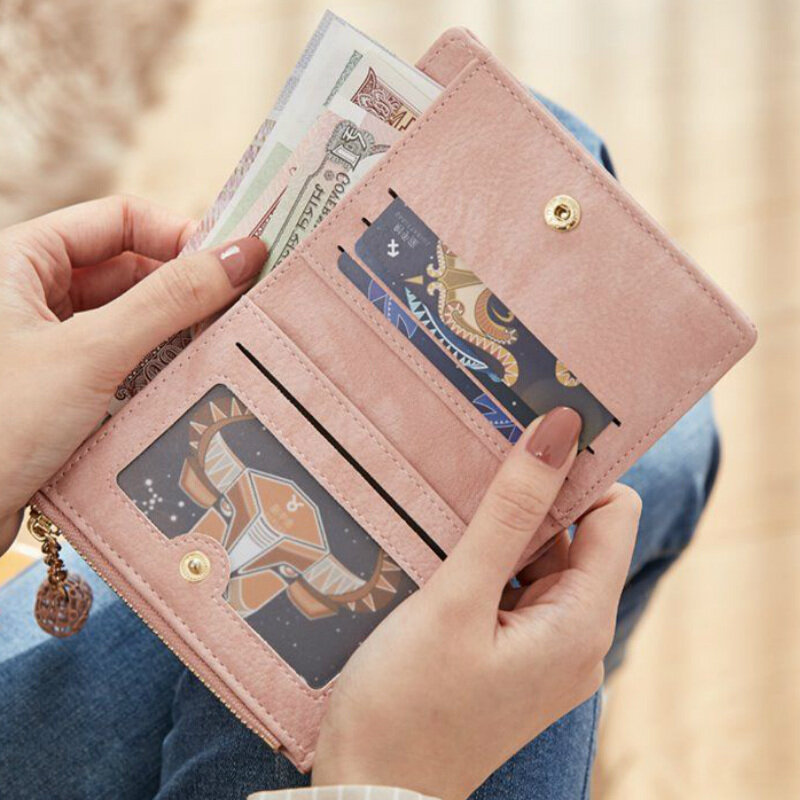 محفظة صغيرة من جلد البولي يوريثان مع سحاب للنساء ، محفظة صغيرة ، سهلة الجمع ، أنيقة ، مطبوعة برسومات كرتونية ، عصرية ، قابلة للطي