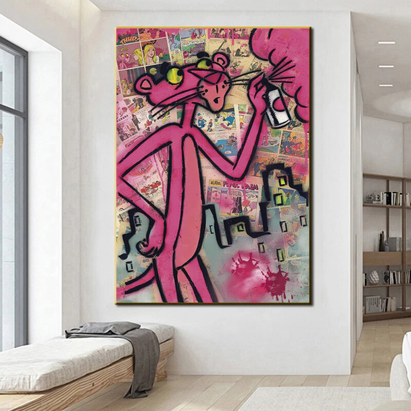 مجردة الشارع الملونة الكتابة على الجدران الوردي النمر قماش اللوحة الملصقات والمطبوعات صور فنية للجدران لغرفة المعيشة ديكور المنزل