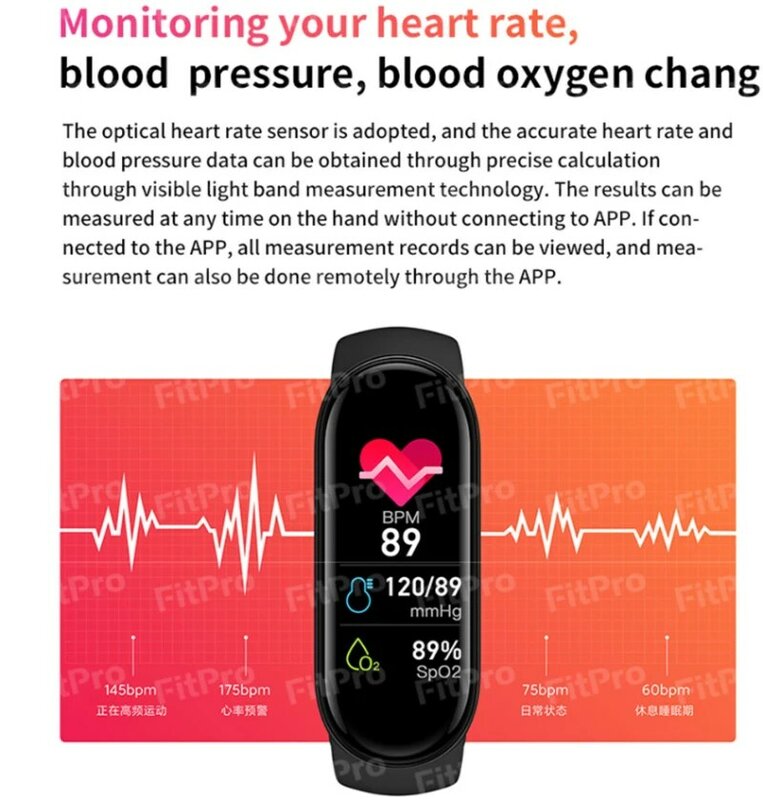 M6 سوار ذكي ساعة تعقب اللياقة البدنية معدل ضربات القلب ضغط الدم رصد شاشة ملونة مقاوم للماء سوار لياقة بدنية