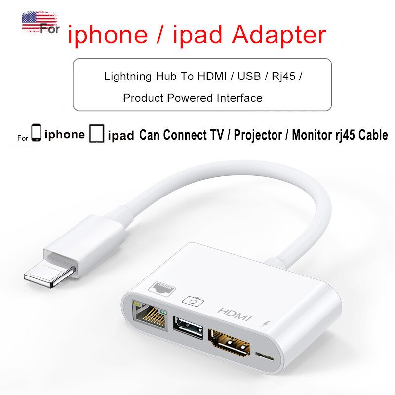 محول كابل RJ45 ، Lightning إلى RJ45 ، Ethernet ، USB ، iphone hub ، متوافق مع iPhone XR/XS/8/7 iPhone iPad