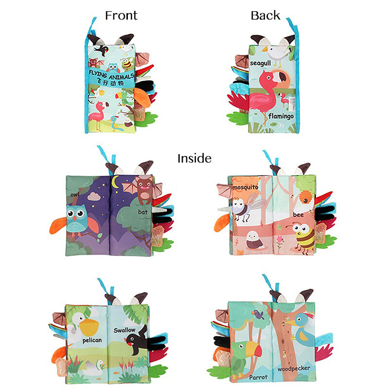 كتاب قماشي تفاعلي بذيل حيوان ، كتاب للتعلم المبكر للطفل ، مع ورق صوتي ، لعبة بين الوالدين والطفل