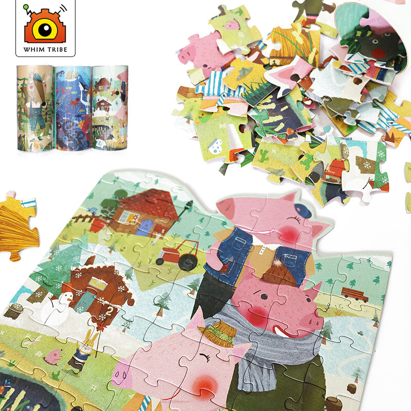 Barreled الكرتون ورقة 63 قطعة لغز لعبة تعليمية ألعاب إبداعية دعابة الدماغ طفل هدية ألعاب تعلم للأطفال Oldnew