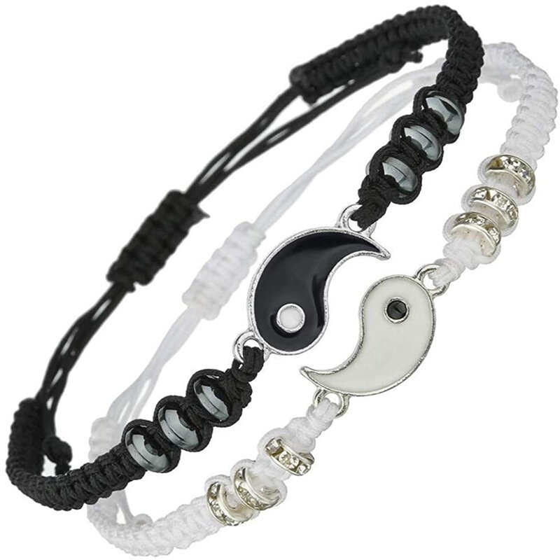 KOJ Tai Chi Yin Yang Couple Bracelets Alloy Pendant Adjustable Braid Chain Bracelet Necklace Alloy Jewelry Wholesale Direct