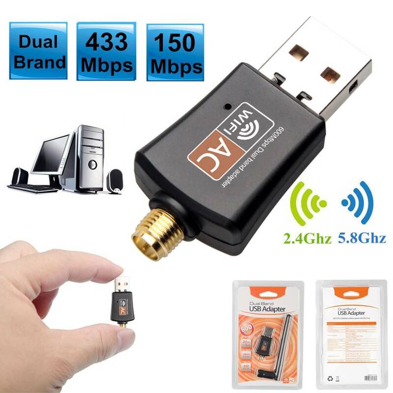 محول واي فاي USB صغير 600/150 Mbps 5.8GHz + 2.4GHz USB2.0 استقبال بطاقة الشبكة اللاسلكية Lan واي فاي هوائي عالي السرعة