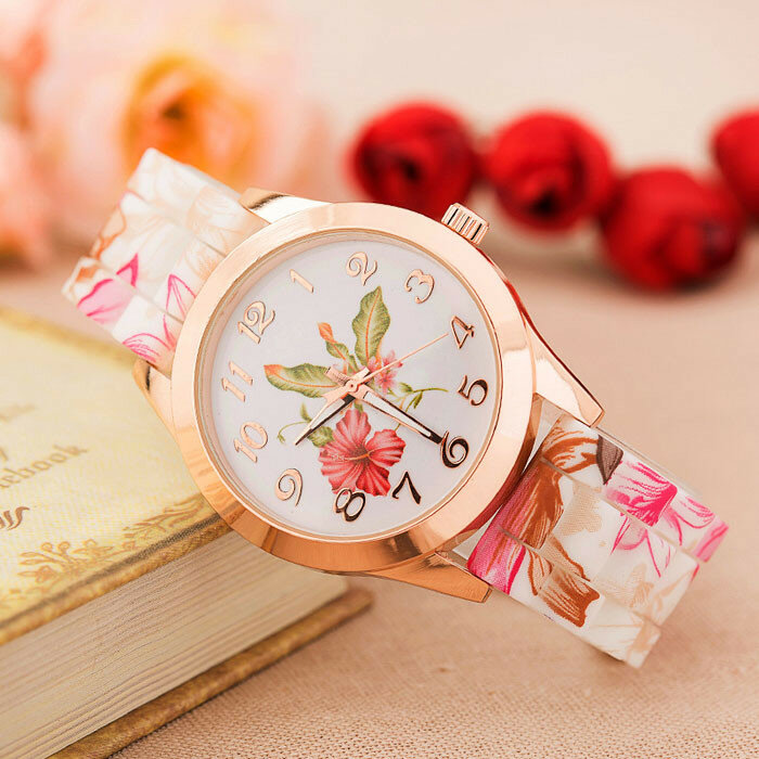 Otoky ساعة اليد موضة المرأة فتاة ساعة سيليكون مطبوعة زهرة السببية كوارتز ساعات المعصم ساعات النساء 2020jul3 Pk