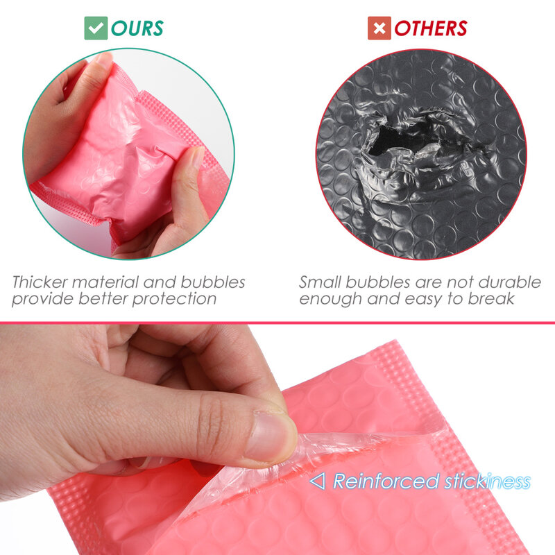 NUOBESTY 50pcs Shockproof Padded Bubble Envelopes Bubble Mailers Waterproof Bubble Packing Envelope (Pink, 15x11cm)