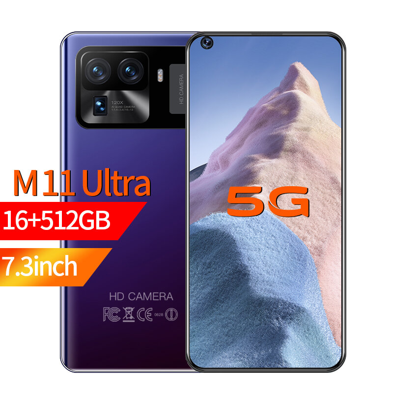 M11 الترا الهاتف الذكي 7.3 بوصة 16GB + 512GB 24 + 48 ميجابكسل الهواتف المحمولة غير مقفلة أندرويد celulars الإصدار العالمي 4G 5G هاتف محمول
