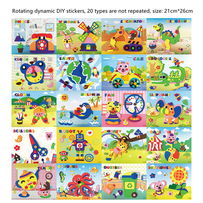 المنقولة الدورية ثلاثية الأبعاد الكرتون ديناميكية DIY بها بنفسك ستيريو لصق اللوحة الأطفال إيفا الإسفنج ملصقات كبيرة لغز الوالدين ألعاب أطفال