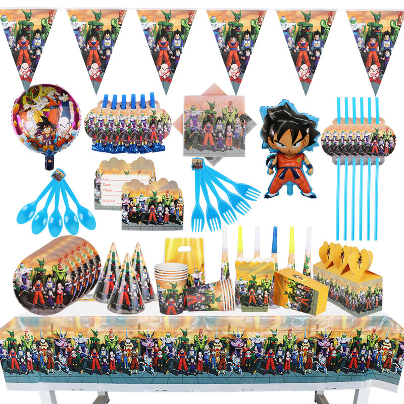 أنيمي سون غوكو موضوع لوازم الحفلات المائدة ورقة كأس لوحة المناديل أعلام استحمام الطفل بالونات الاطفال حفلة عيد ميلاد الديكور