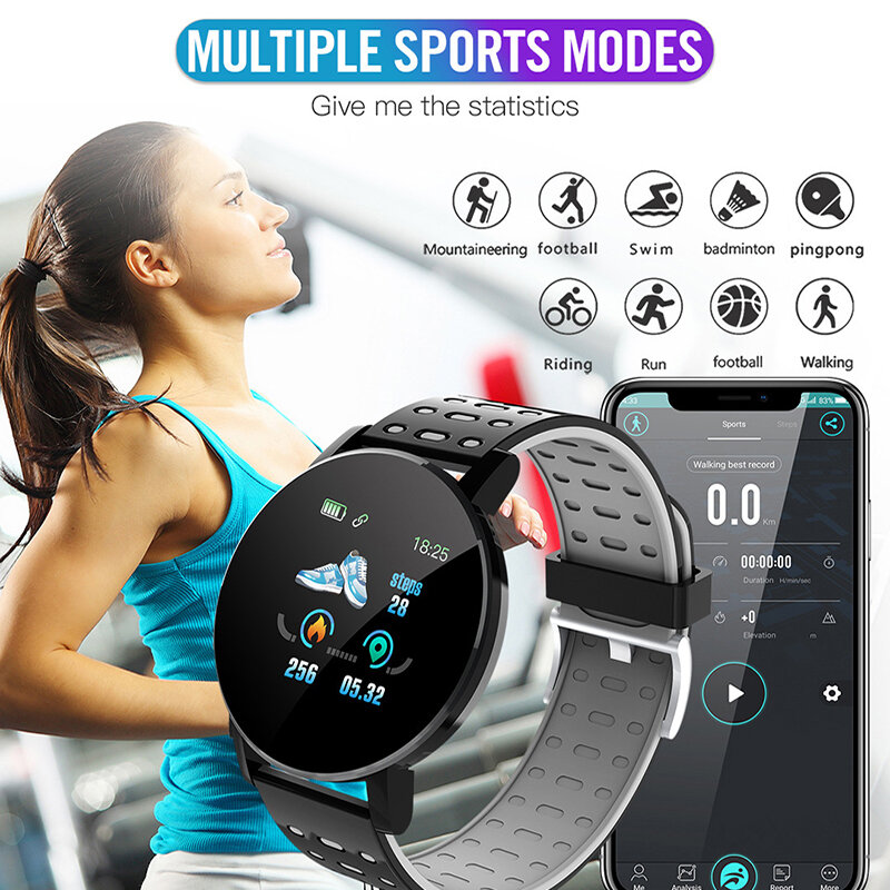 ساعة ذكية 119S بلوتوث متوافق جهاز تعقب للياقة البدنية الرياضة ساعة مراقب معدل ضربات القلب ضغط الدم سوار ذكي ساعة ذكية