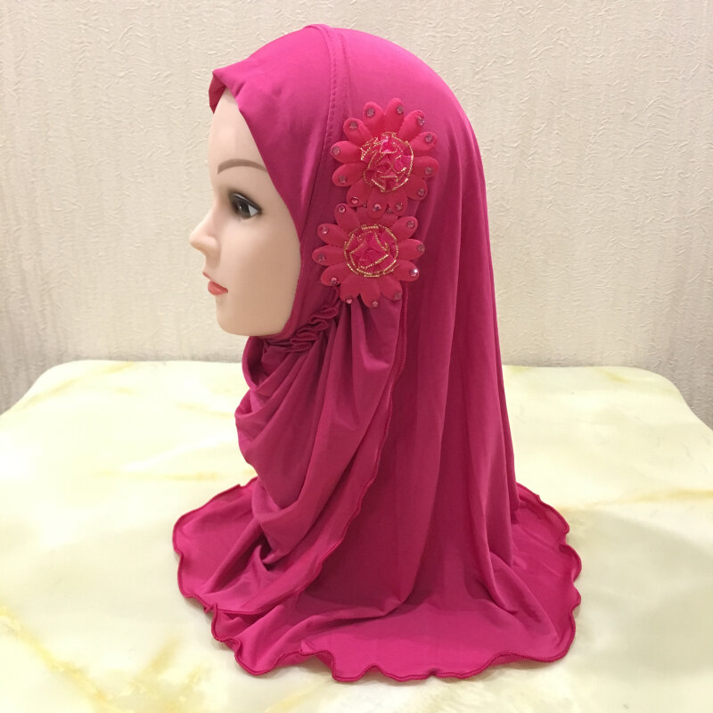 H081 فتاة صغيرة جميلة أميرة الحجاب مع الزهور تناسب 2-7 سنوات من العمر الاطفال المسلمين سحب على الحجاب الإسلامي الحجاب