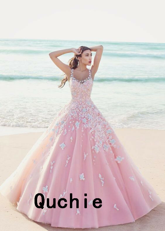 الوردي تول فساتين الزفاف زين الزهور تانك خمر الكرة ثوب الزفاف فستان رسمي Vestidos de Noivas زائد