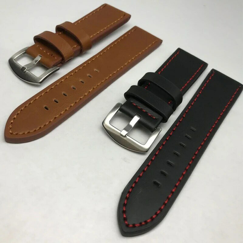 16mm 18mm 20mm 22mm Women Men Watchband Genuine Leather Watch Bands Straps Watches Accessories Coffee Black Belt Strap Replacem #5