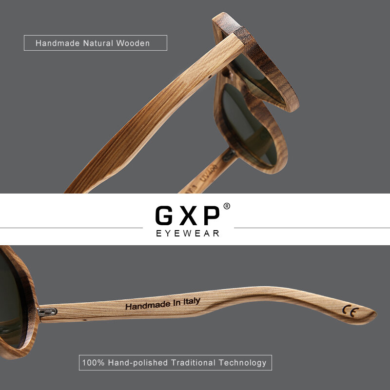 GXP الرجعية عالية الجودة الطبيعية خشبية الرجال الاستقطاب النظارات الشمسية UV400 النساء اليدوية نظارات شمسية مع الخشب