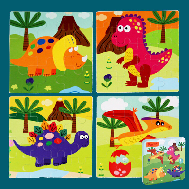 أحجية الصور المقطوعة بصندوق حديد خشبي ، لعبة ألغاز حديثة ، 4 في 1 لتعليم الطفولة المبكرة