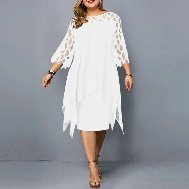 حجم كبير فستان صيفي شبكة أنيقة الأبيض المرأة فستان 2021 جديد حجم كبير فساتين حفلات عادية ملابس النادي الليلي 4XL 5XL 6XL