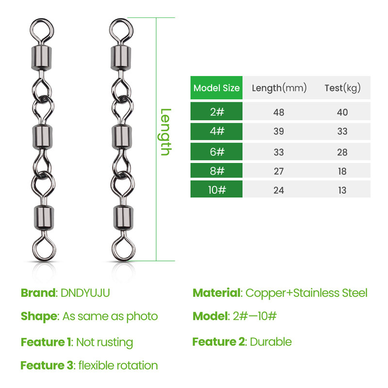 DNDYUJU 500 قطعة ثلاثة يدور المتداول المشتركة مع حلقات الصلبة الصيد زعيم خط موصل المياه المالحة الصيد محطة الملحقات