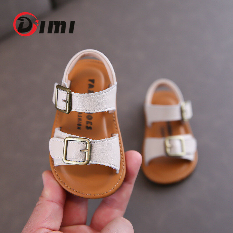 DIMI 2021 جديد الصيف حذاء طفل جلد طبيعي الرضع طفل الصنادل لينة مريحة عدم الانزلاق أسود أبيض T2173 #1