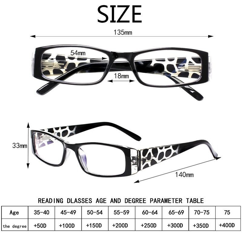 Boncamor وصفة طبية نظارات للقراءة الربيع المفصلي النساء النظارات مع إطار الطباعة الزخرفية نظارات الديوبتر 0 + 1.0 + 2.0 + 6.0