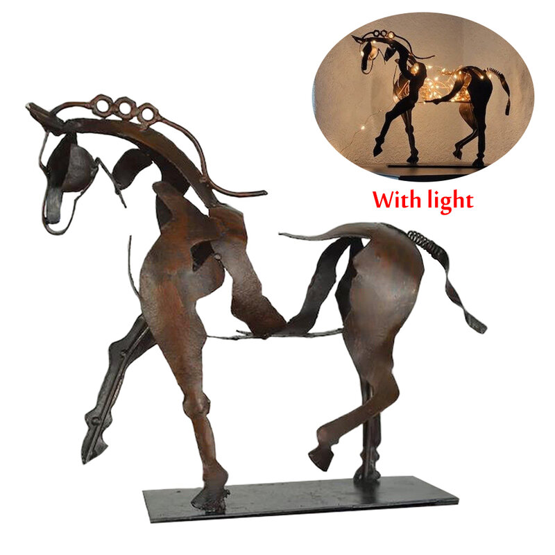 المعادن الفن تمثال حصان مع مصباح ليد تمثال الحديثة هدية الكريسماس المنزل في الهواء الطلق ساحة الحديقة ديكور ليلة ضوء الحلي