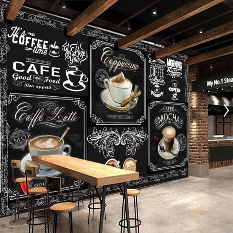 ورق حائط مخصص ، ورق حائط مرسوم يدويًا ، سبورة قهوة ، خلفية طعام ، لوحة جدارية