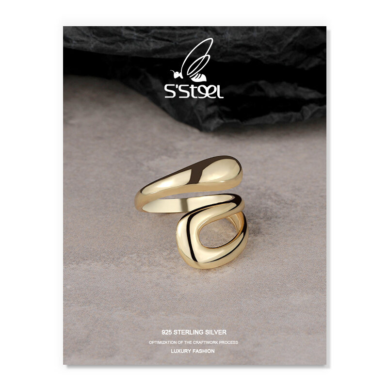 S''here-خاتم من الفضة الإسترليني عيار 925 بتصميم هندسي للنساء ، خاتم بتصميم قوطي بسيط ، لون ذهبي