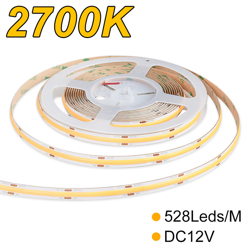 528 المصابيح/م DC12V 2700K IP20 14 الوزن/متر COB LED قطاع 10 مللي متر PCB العرض