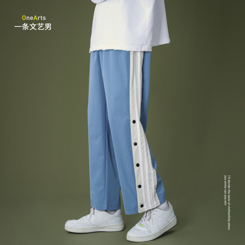 الصدر السراويل الرجال الصيف رقيقة وجميع مطابقة الكورية نمط عصري فضفاض مستقيم واسعة الساق سراويل تقليدية